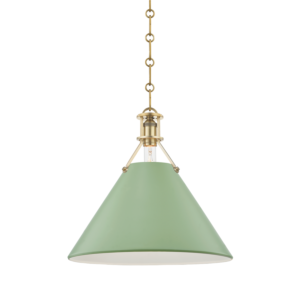 Hudson Valley Painted No.2 by Mark D. Sikes Pendant Light in Aged Brass and Leaf Green