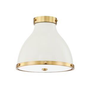 Painted No. 3 2-Light Flush Mount in Aged Brass with Off White