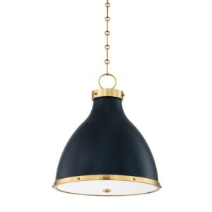 Painted No. 3 2-Light Pendant in Aged Brass with Darkest Blue