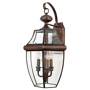 Quoizel Newbury 3 Light 12 Inch Outdoor Wall Lantern in Aged Copper