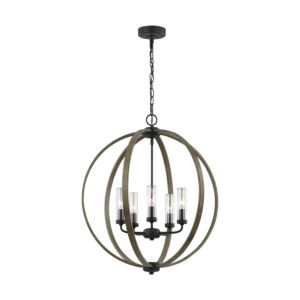 Allier 5 Light Outdoor Hanging Light in Weathered Oak Wood And Antique Forged Iron by Sean Lavin