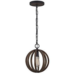 Visual Comfort Studio Allier Mini Pendant in Weathered Oak Wood And Antique Forged Iron by Sean Lavin