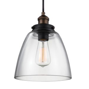 Feiss Baskin 8.5 Inch Pendant in Painted Aged Brass / Dark Weathered Zinc