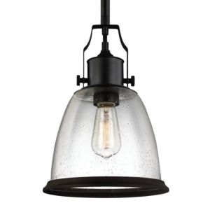 Feiss Hobson 9.5 Inch Pendant in Oil Rubbed Bronze w/ Clear Seeded Glass