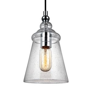 Generation Lighting Loras 5.75" Clear Seeded Glass Mini Pendant in Chrome