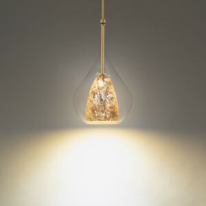 Helios 1-Light LED Mini Pendant in Gold Leaf with Aged Brass
