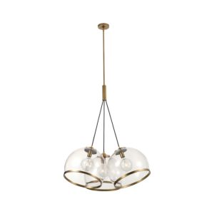 Alora Coast 3 Light Pendant Light in Vintage Brass And Clear Glass