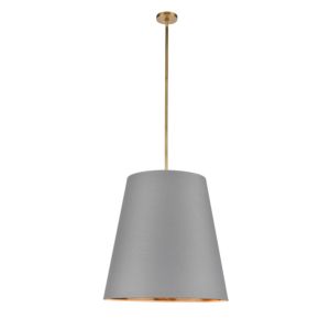 Alora Calor 3 Light Pendant Light in Vintage Brass With Gray Linen And Gold Parchment Shade