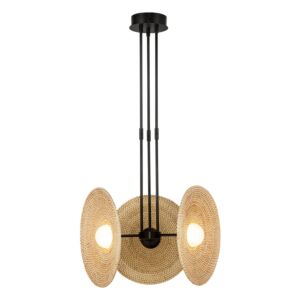Harbour LED Pendant in Urban Bronze with Woven Rattan