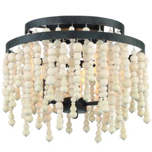 Crystorama Poppy 3 Light Ceiling Light with Natural Wood Beads
