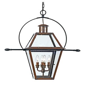 Quoizel Rue De Royal 4 Light 28 Inch Outdoor Hanging Light in Aged Copper