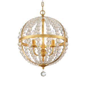 Crystorama Roxy 3 Light Glass Bead Chandelier in Antique Gold