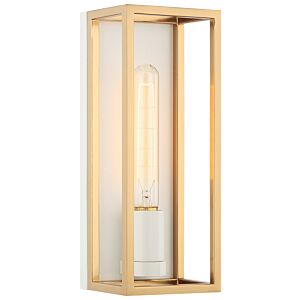 Shadowbox 1-Light LED Wall Sconce in White with Aged Gold Brass