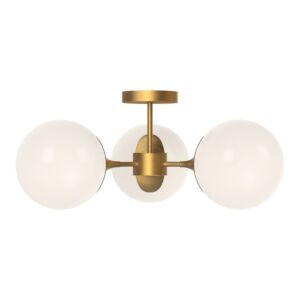 Nouveau 3-Light Semi-Flush Mount in Aged Gold with Opal Glass