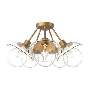 Francesca 5-Light Semi-Flush Mount in Aged Gold with Clear Glass