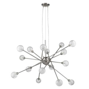 Galaxia 16-Light Brushed Nickel Chandelier With Spun Filament Glass Globe Shades