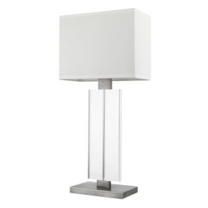 Shine 1-Light Acrylic And Hand Painted Weathered Pewter Table Lamp With Off-White Shantung Shade