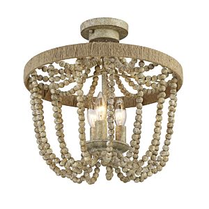 Rustic Ceiling Light in Natural Wood with Rope