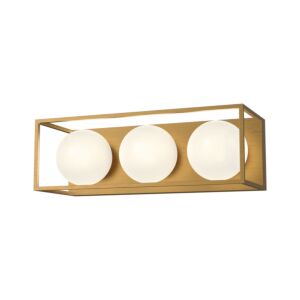Amelia 3-Light Bathroom Vanity Light in Aged Gold with Opal Glass