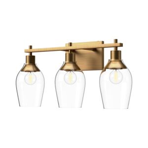 Kingsley 3-Light Bathroom Vanity Light in Aged Gold with Clear Glass