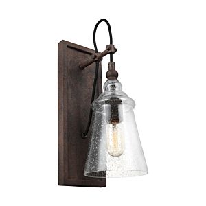 Feiss Loras Rustic Seeded Glass Wall Sconce in Dark Weathered Iron