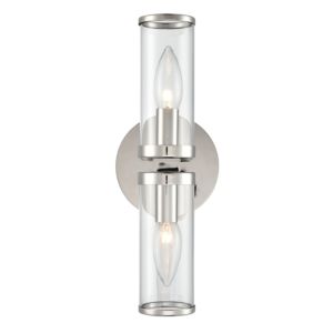 Alora Revolve 2 Light Bathroom Vanity Light in Polished Nickel And Clear Glass