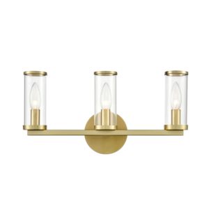 Alora Revolve 3 Light Bathroom Vanity Light tural Brass And Clear Glass