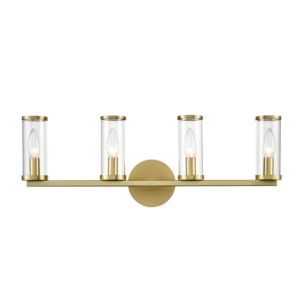Alora Revolve 4 Light Bathroom Vanity Light tural Brass And Clear Glass