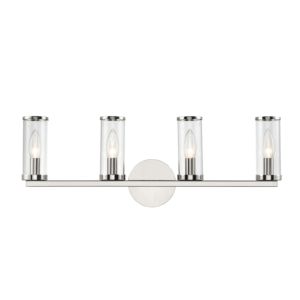 Alora Revolve 4 Light Bathroom Vanity Light in Polished Nickel And Clear Glass