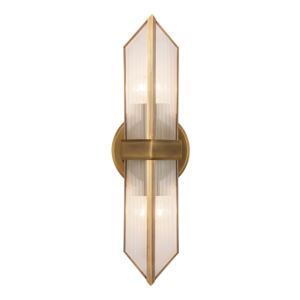 Cairo 2-Light Bathroom Vanity Light in Vintage Brass with Clear Ribbed Glass