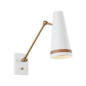 Brickell 1-Light Wall Sconce in Matte White with Hazelnut Leather