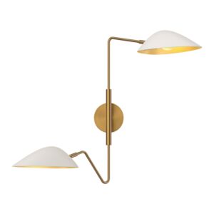 Oscar 2-Light Bathroom Vanity Light in Aged Gold with White