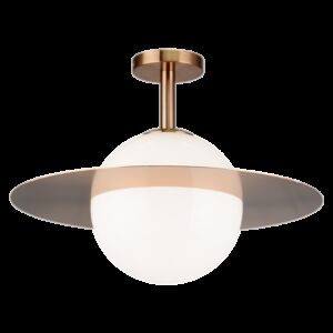 Matteo Saturn 1-Light Ceiling Light In Aged Gold Brass With Opal Glass