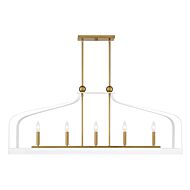 Sheffield 5-Light Linear Chandelier in White with Warm Brass Accents