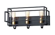 Liner 3-Light Bathroom Vanity Light in Black with Satin Brass