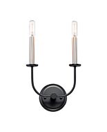Wesley 2-Light Wall Sconce in Black with Satin Nickel