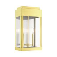 York 2-Light Outdoor Wall Lantern in Satin Brass w with Brushed Nickel Stainless Steel