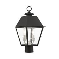 Wentworth 2-Light Outdoor Post Top Lantern in Black w with Brushed Nickel Cluster