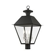 Wentworth 4-Light Outdoor Post Top Lantern in Black w with Brushed Nickel Cluster