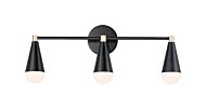 Lovell 3-Light Bathroom Vanity Light in Black with Satin Brass