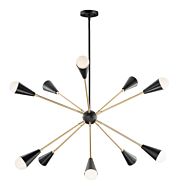 Lovell 10-Light LED Pendant in Black with Satin Brass