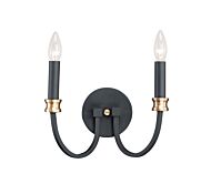 Maxim Charlton 2 Light Wall Sconce in Black and Antique Brass