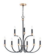 Maxim Charlton 9 Light Transitional Chandelier in Black and Antique Brass