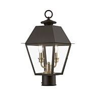 Wentworth 2-Light Outdoor Post Top Lantern in Bronze w with Antique Brass Finish Cluster
