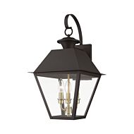 Wentworth 3-Light Outdoor Wall Lantern in Bronze w with Antique Brass Finish Cluster