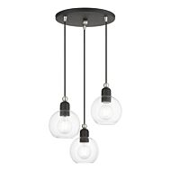 Downtown 3-Light Pendant in Black w with Brushed Nickel