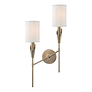 Hudson Valley Tate 2 Light 26 Inch Wall Sconce in Aged Brass