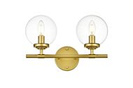 Ingrid 2-Light Bathroom Vanity Light Sconce in Brass and Clear