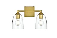 Gianni 2-Light Bathroom Vanity Light Sconce in Brass and Clear