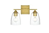 Harris 2-Light Bathroom Vanity Light Sconce in Brass and Clear